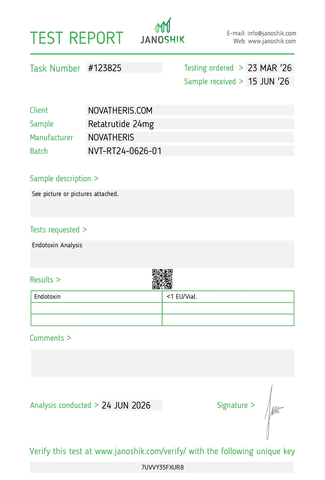 Endotoxinas de 24 mg, Janoshik #123825